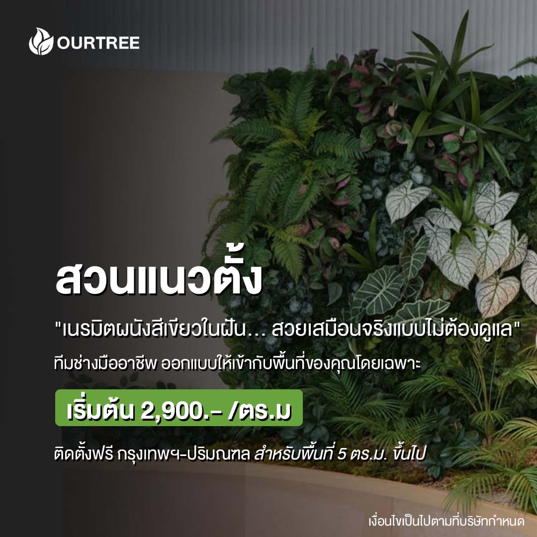 สวนแนวตั้ง ต้นไม้ปลอม รับจัดสวนติดผนังเสมือนจริง OURTREE